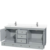 Acclaim 72 Inch Double Bathroom Vanity in Oyster Gray, White Cultured Marble Countertop, Undermount Square Sinks, No Mirrors