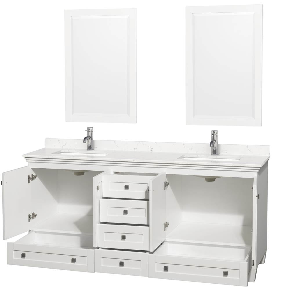 Acclaim 72 Inch Double Bathroom Vanity in White, Light-Vein Carrara Cultured Marble Countertop, Undermount Square Sinks, 24 Inch Mirrors