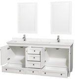 Acclaim 72 Inch Double Bathroom Vanity in White, Light-Vein Carrara Cultured Marble Countertop, Undermount Square Sinks, 24 Inch Mirrors