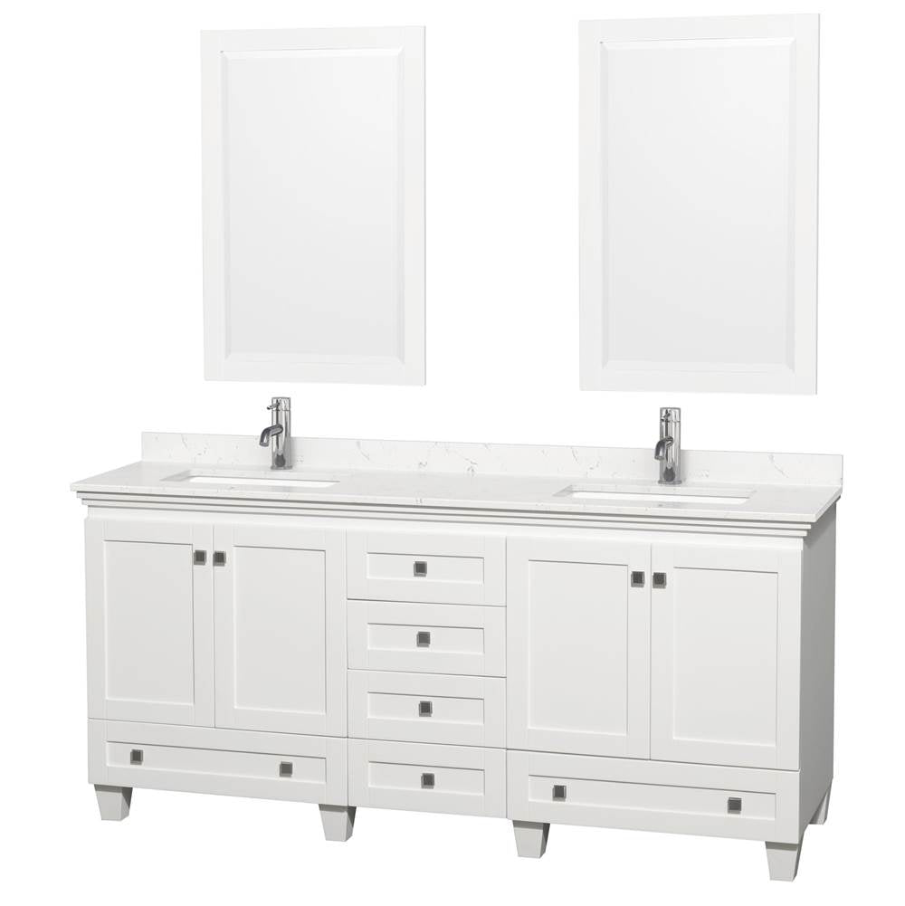 Wyndham Collection - Acclaim 72 Inch Double Bathroom Vanity in White, Light-Vein Carrara Cultured Marble Countertop, Undermount Square Sinks, 24 Inch Mirrors