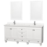 Wyndham Collection - Acclaim 72 Inch Double Bathroom Vanity in White, Light-Vein Carrara Cultured Marble Countertop, Undermount Square Sinks, 24 Inch Mirrors