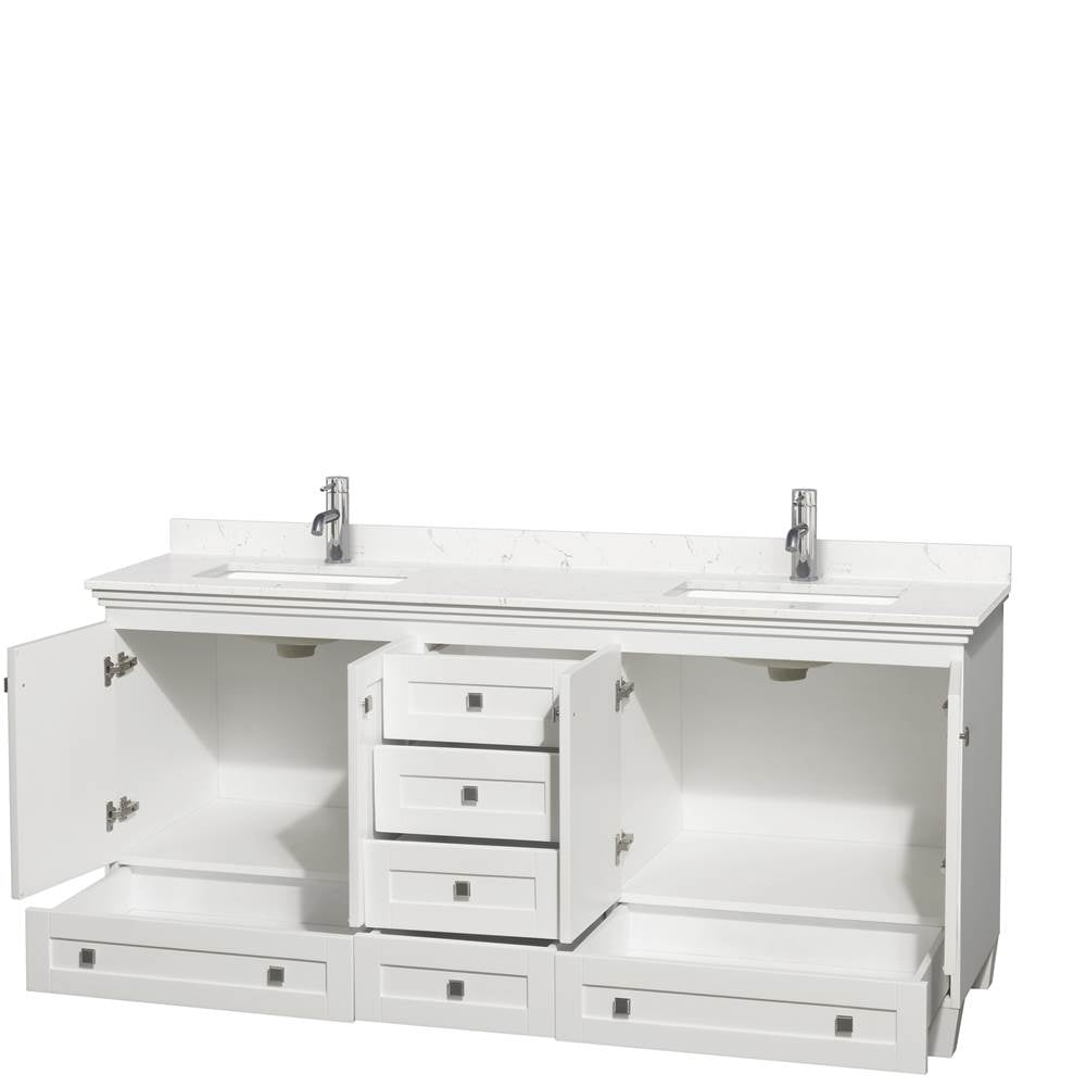 Acclaim 72 Inch Double Bathroom Vanity in White, Light-Vein Carrara Cultured Marble Countertop, Undermount Square Sinks, No Mirrors