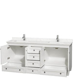 Acclaim 72 Inch Double Bathroom Vanity in White, Light-Vein Carrara Cultured Marble Countertop, Undermount Square Sinks, No Mirrors