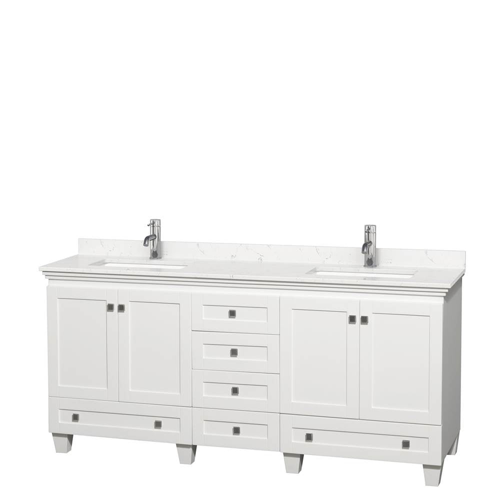 Wyndham Collection - Acclaim 72 Inch Double Bathroom Vanity in White, Light-Vein Carrara Cultured Marble Countertop, Undermount Square Sinks, No Mirrors