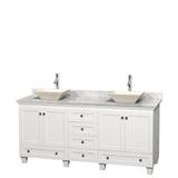 Wyndham Collection - Acclaim 72 Inch Double Bathroom Vanity in White, White Carrara Marble Countertop, Pyra Bone Sinks, and No Mirrors - White