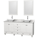Wyndham Collection - Acclaim 72 Inch Double Bathroom Vanity in White, White Carrara Marble Countertop, Pyra White Sinks, and 24 Inch Mirrors - White