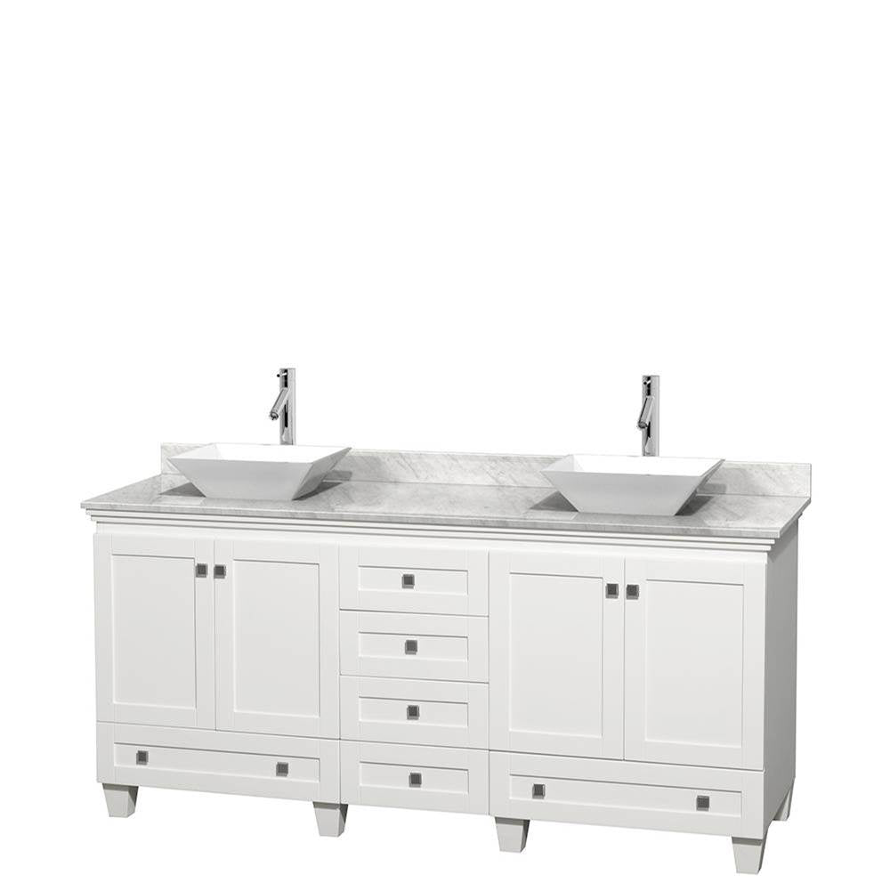 Wyndham Collection - Acclaim 72 Inch Double Bathroom Vanity in White, White Carrara Marble Countertop, Pyra White Sinks, and No Mirrors - White