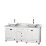 Wyndham Collection - Acclaim 72 Inch Double Bathroom Vanity in White, White Carrara Marble Countertop, Pyra White Sinks, and No Mirrors - White
