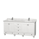 Wyndham Collection - Acclaim 72 Inch Double Bathroom Vanity in White, White Carrara Marble Countertop, Undermount Square Sinks, and No Mirrors - White