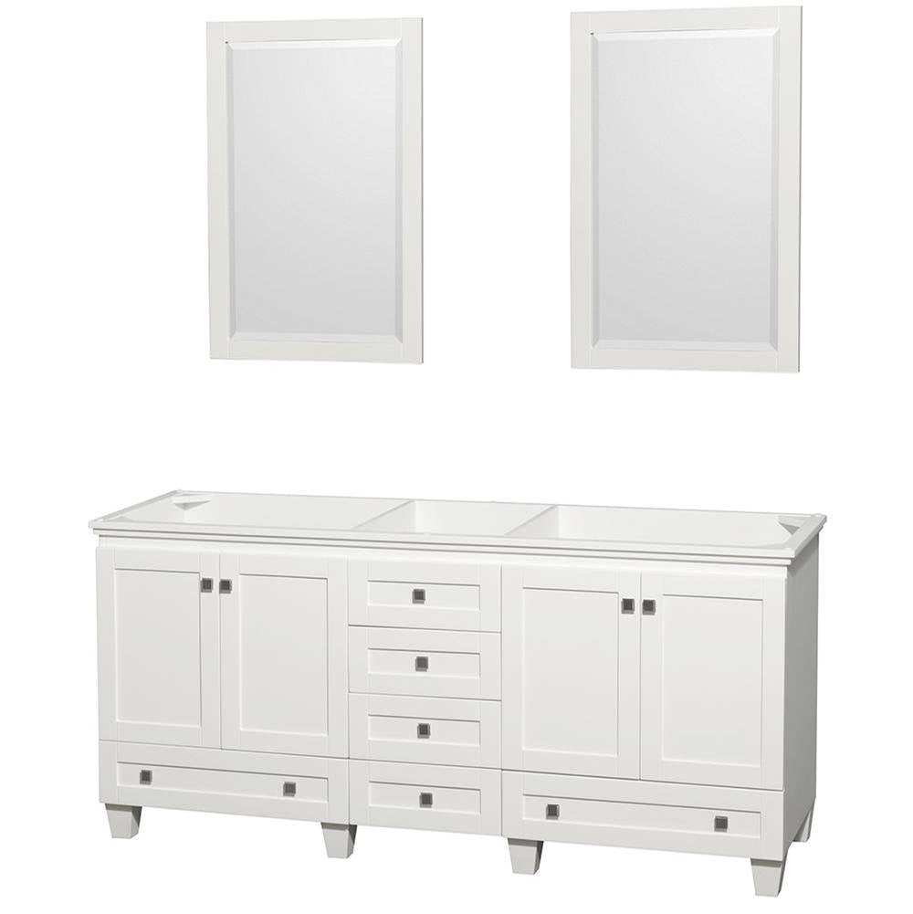 Wyndham Collection - Acclaim 72 Inch Double Bathroom Vanity in White, No Countertop, No Sinks, and 24 Inch Mirrors - White