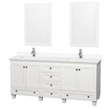 Wyndham Collection - Acclaim 72 Inch Double Bathroom Vanity in White, White Cultured Marble Countertop, Undermount Square Sinks, 24 Inch Mirrors