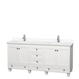 Wyndham Collection - Acclaim 72 Inch Double Bathroom Vanity in White, White Cultured Marble Countertop, Undermount Square Sinks, No Mirrors