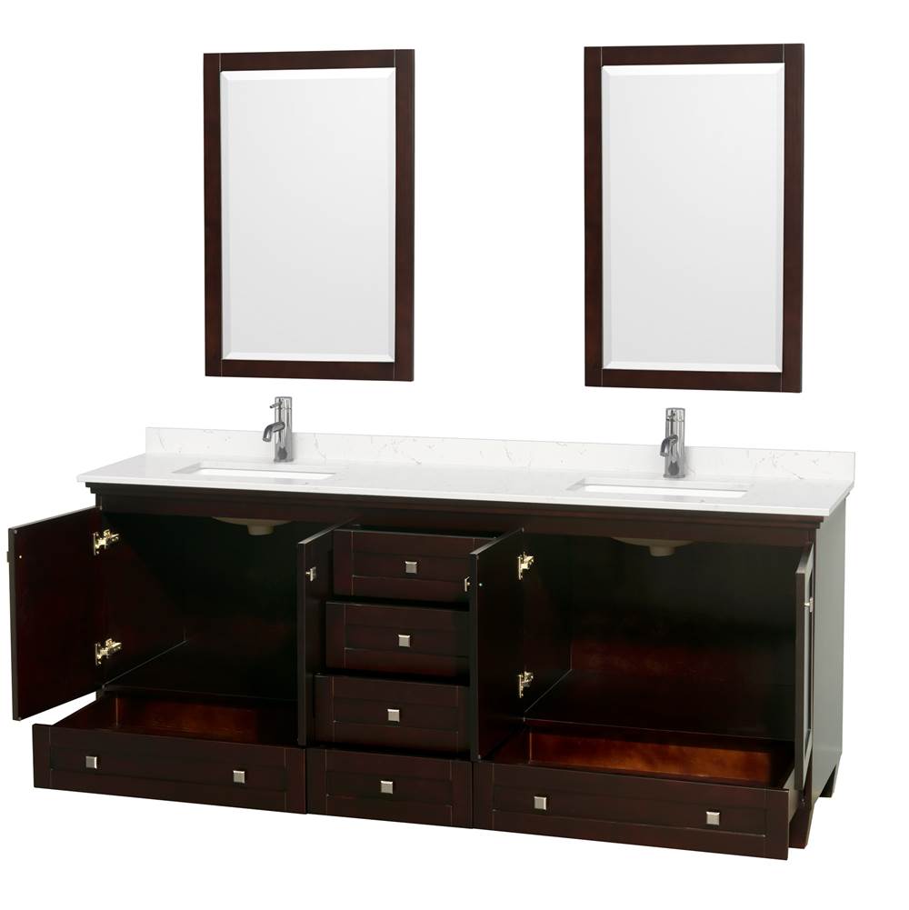 Acclaim 80 Inch Double Bathroom Vanity in Espresso, Light-Vein Carrara Cultured Marble Countertop, Undermount Square Sinks, 24 Inch Mirrors