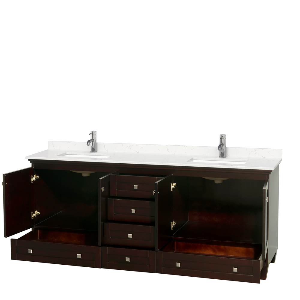 Acclaim 80 Inch Double Bathroom Vanity in Espresso, Light-Vein Carrara Cultured Marble Countertop, Undermount Square Sinks, No Mirrors