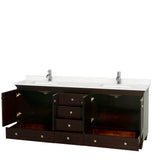 Acclaim 80 Inch Double Bathroom Vanity in Espresso, Light-Vein Carrara Cultured Marble Countertop, Undermount Square Sinks, No Mirrors