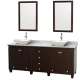 Wyndham Collection - Acclaim 80 Inch Double Bathroom Vanity in Espresso, White Carrara Marble Countertop, Pyra Bone Porcelain Sinks, and 24 Inch Mirrors - Espresso