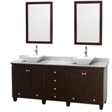Wyndham Collection - Acclaim 80 Inch Double Bathroom Vanity in Espresso, White Carrara Marble Countertop, Pyra White Porcelain Sinks, and 24 Inch Mirrors - Espresso