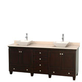 Wyndham Collection - Acclaim 80 Inch Double Bathroom Vanity in Espresso, Ivory Marble Countertop, Pyra Bone Porcelain Sinks, and No Mirrors - Espresso