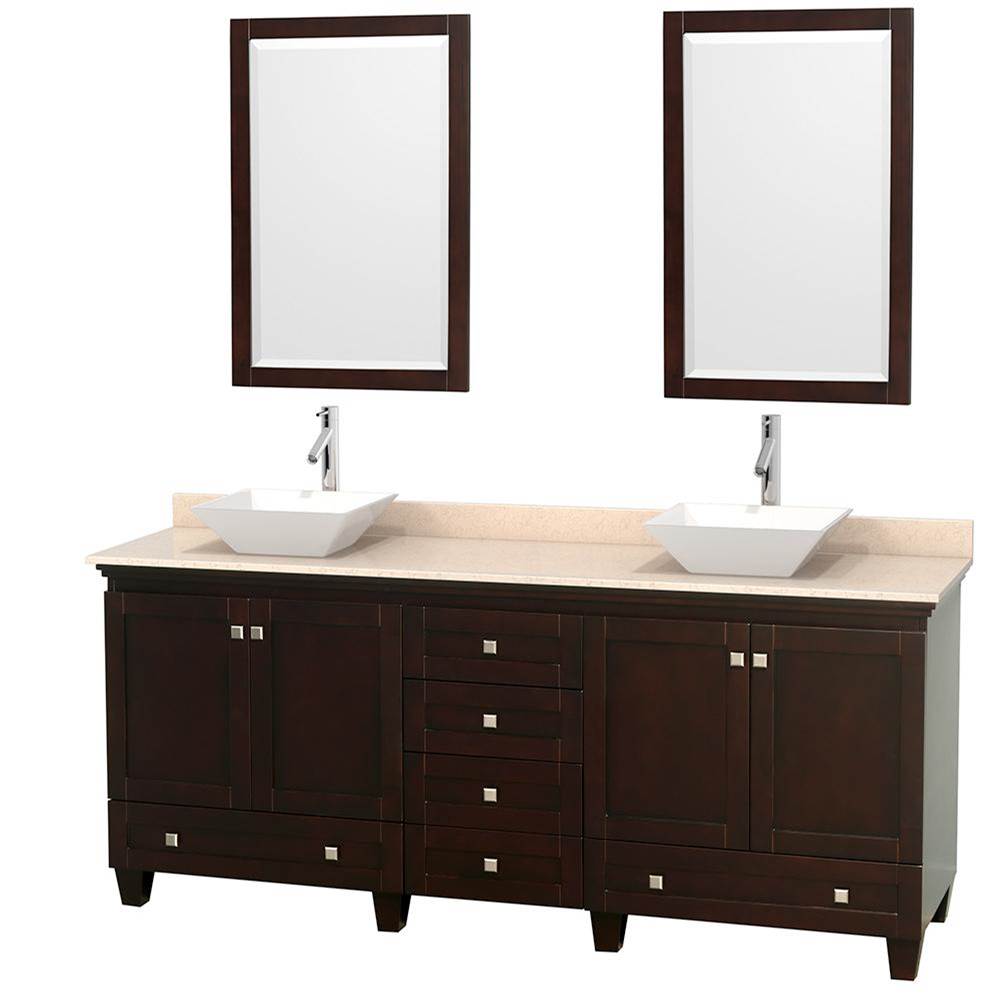 Wyndham Collection - Acclaim 80 Inch Double Bathroom Vanity in Espresso, Ivory Marble Countertop, Pyra White Porcelain Sinks, and 24 Inch Mirrors - Espresso
