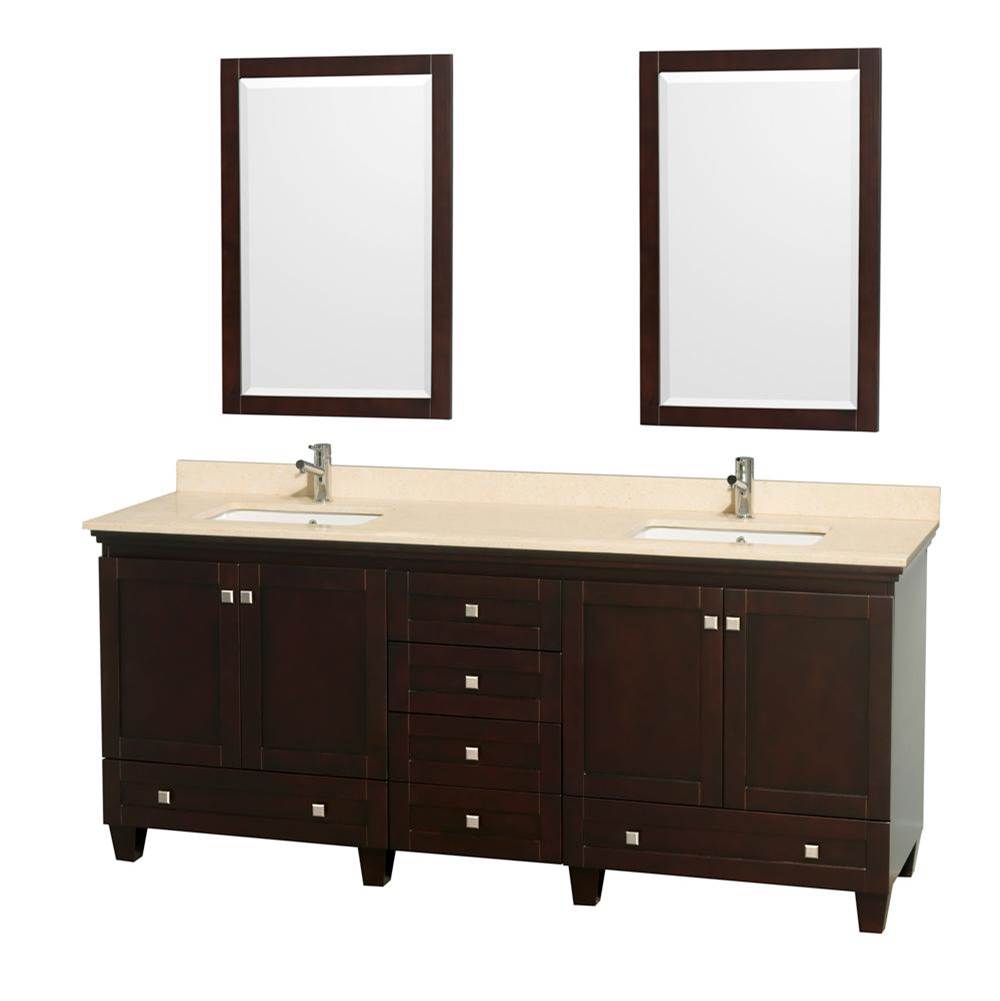 Wyndham Collection - Acclaim 80 Inch Double Bathroom Vanity in Espresso, Ivory Marble Countertop, Undermount Square Sinks, and 24 Inch Mirrors - Espresso