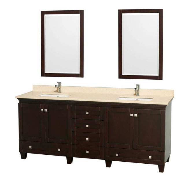 Wyndham Collection - Acclaim 80 Inch Double Bathroom Vanity in Espresso, Ivory Marble Countertop, Undermount Square Sinks, and 24 Inch Mirrors - Espresso