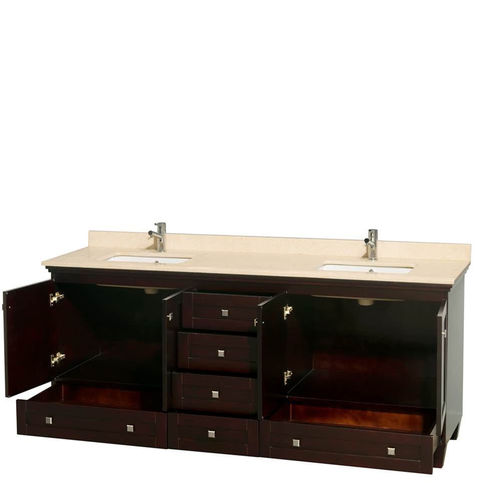 Acclaim 80 Inch Double Bathroom Vanity in Espresso, Ivory Marble Countertop, Undermount Square Sinks, and No Mirrors