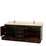 Acclaim 80 Inch Double Bathroom Vanity in Espresso, Ivory Marble Countertop, Undermount Square Sinks, and No Mirrors