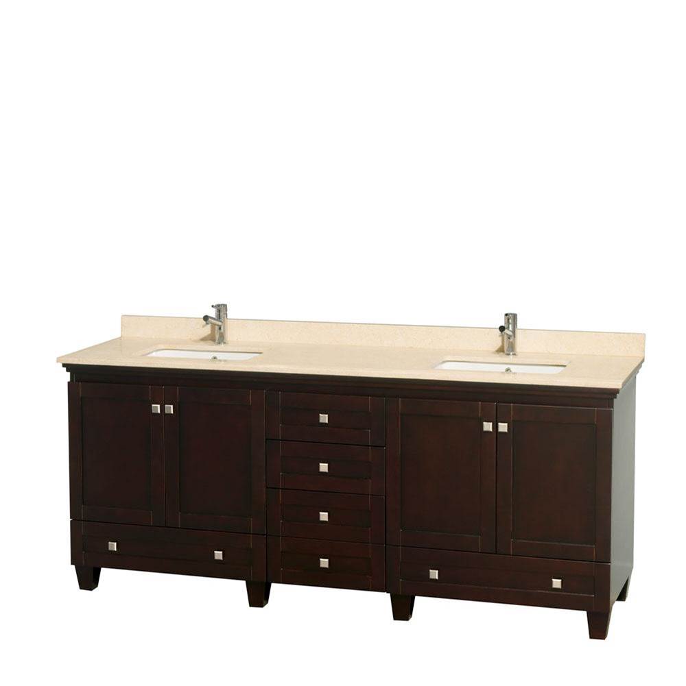 Wyndham Collection - Acclaim 80 Inch Double Bathroom Vanity in Espresso, Ivory Marble Countertop, Undermount Square Sinks, and No Mirrors - Espresso