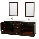 Acclaim 80 Inch Double Bathroom Vanity in Espresso, White Cultured Marble Countertop, Undermount Square Sinks, 24 Inch Mirrors