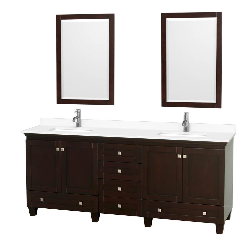 Wyndham Collection - Acclaim 80 Inch Double Bathroom Vanity in Espresso, White Cultured Marble Countertop, Undermount Square Sinks, 24 Inch Mirrors