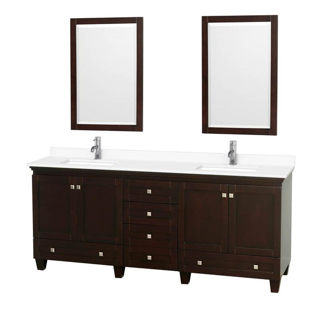 Wyndham Collection - Acclaim 80 Inch Double Bathroom Vanity in Espresso, White Cultured Marble Countertop, Undermount Square Sinks, 24 Inch Mirrors