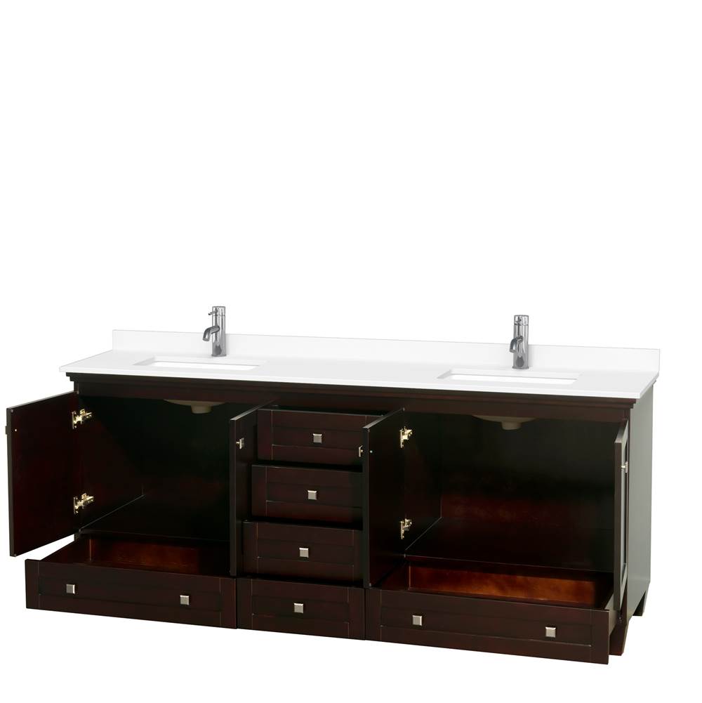 Acclaim 80 Inch Double Bathroom Vanity in Espresso, White Cultured Marble Countertop, Undermount Square Sinks, No Mirrors