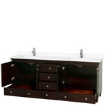 Acclaim 80 Inch Double Bathroom Vanity in Espresso, White Cultured Marble Countertop, Undermount Square Sinks, No Mirrors
