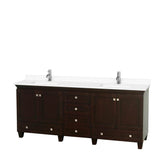 Wyndham Collection - Acclaim 80 Inch Double Bathroom Vanity in Espresso, White Cultured Marble Countertop, Undermount Square Sinks, No Mirrors