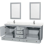 Acclaim 80 Inch Double Bathroom Vanity in Oyster Gray, Light-Vein Carrara Cultured Marble Countertop, Undermount Square Sinks, 24 Inch Mirrors