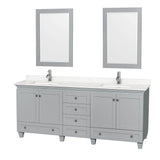 Wyndham Collection - Acclaim 80 Inch Double Bathroom Vanity in Oyster Gray, Light-Vein Carrara Cultured Marble Countertop, Undermount Square Sinks, 24 Inch Mirrors