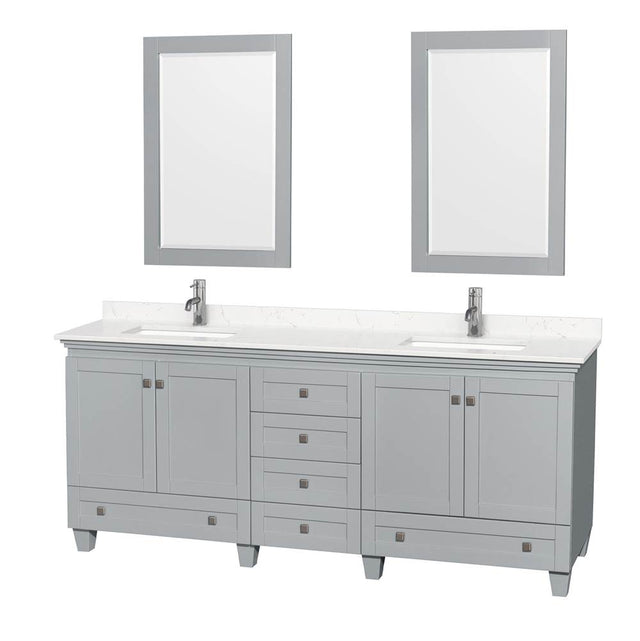 Wyndham Collection - Acclaim 80 Inch Double Bathroom Vanity in Oyster Gray, Light-Vein Carrara Cultured Marble Countertop, Undermount Square Sinks, 24 Inch Mirrors