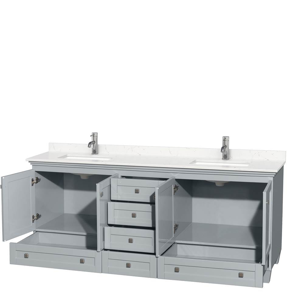 Acclaim 80 Inch Double Bathroom Vanity in Oyster Gray, Light-Vein Carrara Cultured Marble Countertop, Undermount Square Sinks, No Mirrors