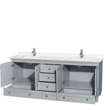 Acclaim 80 Inch Double Bathroom Vanity in Oyster Gray, Light-Vein Carrara Cultured Marble Countertop, Undermount Square Sinks, No Mirrors