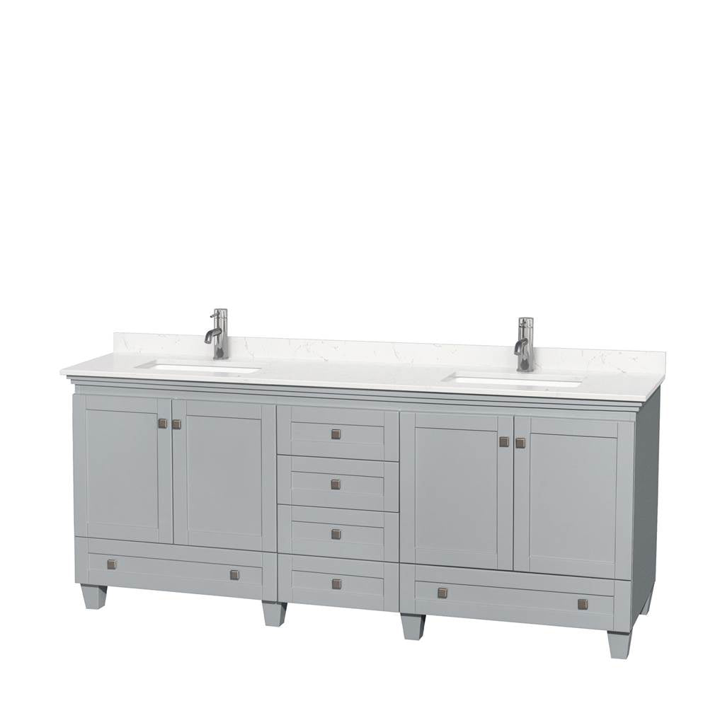 Wyndham Collection - Acclaim 80 Inch Double Bathroom Vanity in Oyster Gray, Light-Vein Carrara Cultured Marble Countertop, Undermount Square Sinks, No Mirrors