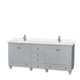 Wyndham Collection - Acclaim 80 Inch Double Bathroom Vanity in Oyster Gray, Light-Vein Carrara Cultured Marble Countertop, Undermount Square Sinks, No Mirrors