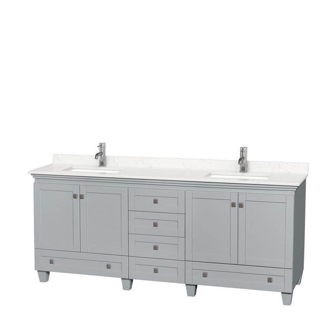 Wyndham Collection - Acclaim 80 Inch Double Bathroom Vanity in Oyster Gray, Light-Vein Carrara Cultured Marble Countertop, Undermount Square Sinks, No Mirrors