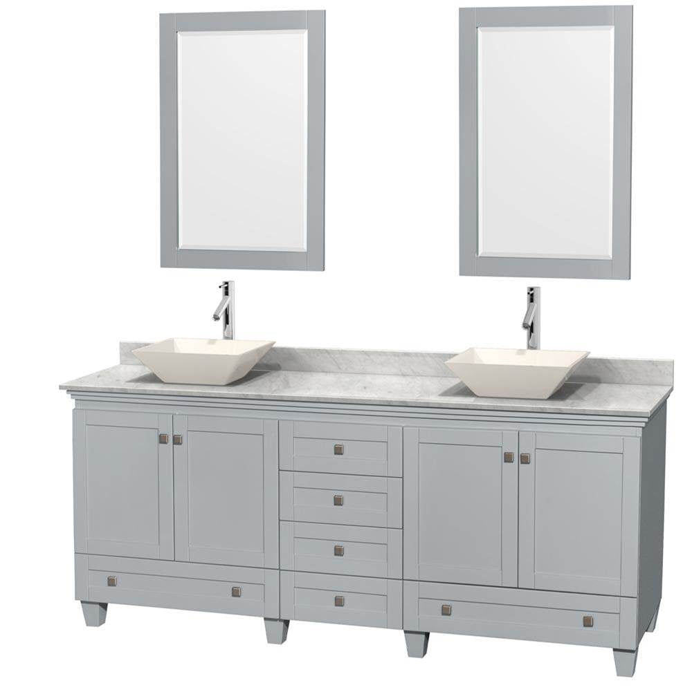 Wyndham Collection - Acclaim 80 Inch Double Bathroom Vanity in Oyster Gray, White Carrara Marble Countertop, Pyra Bone Porcelain Sinks, and 24 Inch Mirrors - Oyster Gray