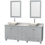 Wyndham Collection - Acclaim 80 Inch Double Bathroom Vanity in Oyster Gray, White Carrara Marble Countertop, Pyra Bone Porcelain Sinks, and 24 Inch Mirrors - Oyster Gray