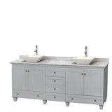 Wyndham Collection - Acclaim 80 Inch Double Bathroom Vanity in Oyster Gray, White Carrara Marble Countertop, Pyra Bone Porcelain Sinks, and No Mirrors - Oyster Gray