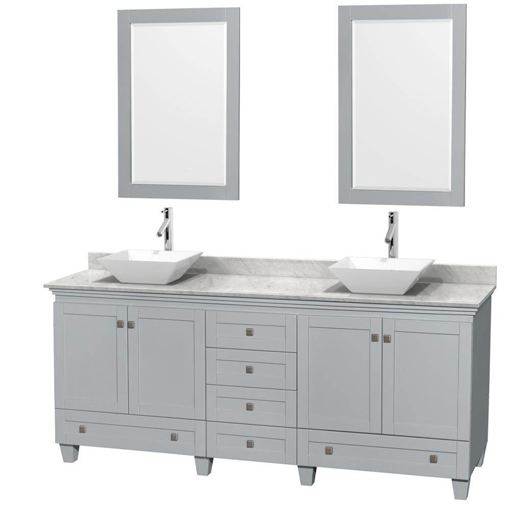 Wyndham Collection - Acclaim 80 Inch Double Bathroom Vanity in Oyster Gray, White Carrara Marble Countertop, Pyra White Porcelain Sinks, and 24 Inch Mirrors - Oyster Gray