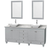 Wyndham Collection - Acclaim 80 Inch Double Bathroom Vanity in Oyster Gray, White Carrara Marble Countertop, Pyra White Porcelain Sinks, and 24 Inch Mirrors - Oyster Gray