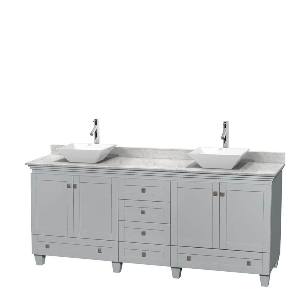 Wyndham Collection - Acclaim 80 Inch Double Bathroom Vanity in Oyster Gray, White Carrara Marble Countertop, Pyra White Porcelain Sinks, and No Mirrors - Oyster Gray