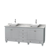 Wyndham Collection - Acclaim 80 Inch Double Bathroom Vanity in Oyster Gray, White Carrara Marble Countertop, Pyra White Porcelain Sinks, and No Mirrors - Oyster Gray