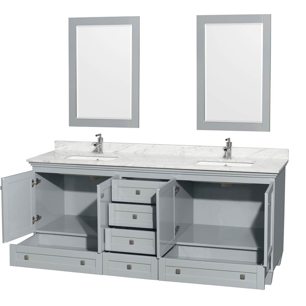 Acclaim 80 Inch Double Bathroom Vanity in Espresso, White Carrara Marble Countertop, Undermount Square Sinks, and 24 Inch Mirrors
